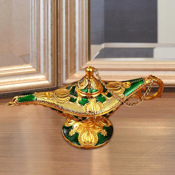 Arabian Green Genie Lamp Ornament - Bröllop Halloween rekvisita, bord mittpunkt, stationär staty