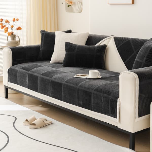 1 stk. plys sofabetræk skridsikkert sofabetræk tykt fløjlssofabetræk vinter Dark gray 90*90cm