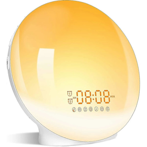 Vækkeur med Solopgang/Solnedgang Simulering Dobbelt Alarm Natlampe Snooze Funktion FM Radio 7 Naturlige Lyde 7 Farverige Atmosfære
