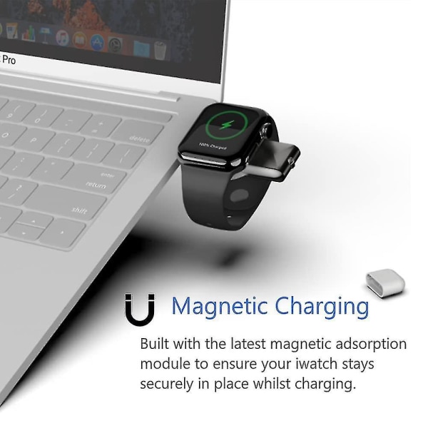 Bærbar Apple Watch-lader, reise Trådløs magnetisk lader for Apple Watch Med Usb A og Usb C-kontakt