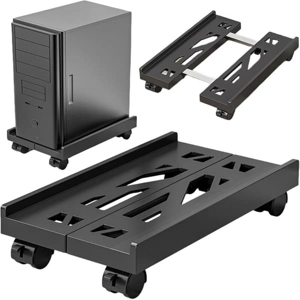 Justerbart PC-stativ under skrivebord 20-30 cm – Maks. belastning 30 kg – 4 drejelige ABS-hjul – Optimal ventilation til CPU