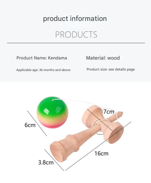 Gradient Kendama Profesjonell Kvalitet, Tretgrep, Tre, 16cm C