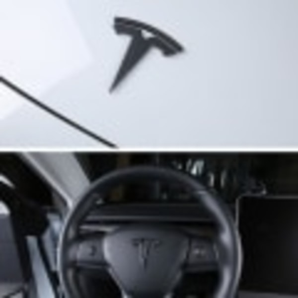 3x Mat Sort T Logo Tesla Model Y Motorhjelm Emblemer