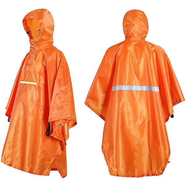 Mænd Kvinder Regnfrakke Vandtæt Regntøj Med Refleks Vandtæt Poncho Med Reflekterende Tape, Model: Orange