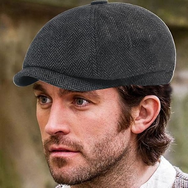 Herrehatt, peaky herringbone caps, vintage caps, gatsby racket caps, peaky blinders caps, grå