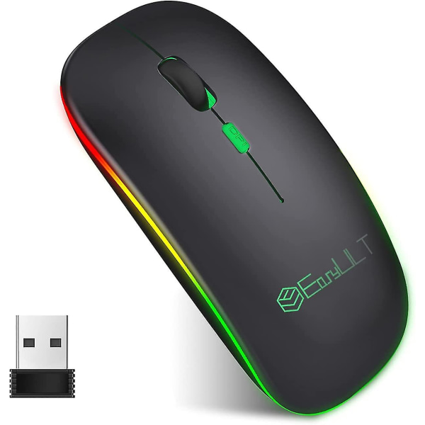Trådløs mus, 2,4 g genopladelig lydløs Bluetooth-mus, to tilstande (bt 5,1+2,4 g trådløs), Dpi 800/1200/1600 justerbar, med usb-kabel, trådløs mus
