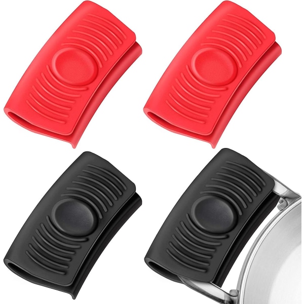 2 par støtte silikonhåndtaksholder isolert grytehåndtak varm grytehåndtaksholder for stekepanne, rød og svart