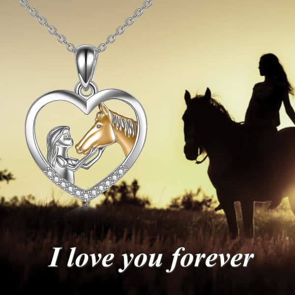 Flicka och Häst Halsband för Flickor Sterling Silver Hästsmycken