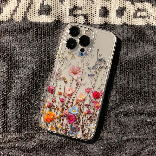 1 rosa blomranka transparent rymdskyddsfodral för iPhone skyddsfodral 14PLUS