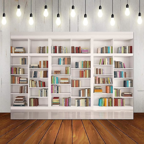 White Wooden Library Bookshelf Photography Backdrops Back To School Retro Books Student Study Banner Office Bookshelf Decoration Video Conference Phot