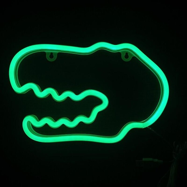 Dinosaurusten neonkylttiyövalo, USB ja paristokäyttöinen hehkuva neonkoriste vihreä värillinen led-seinäkoristelu juhlabaarin koristeisiin (dinosaurkki)