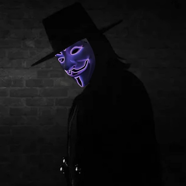 Lysmasker LED maske V Vendetta maske EL ledning lyser op til Halloween Cosplay Cosplay Party (V-LILA)