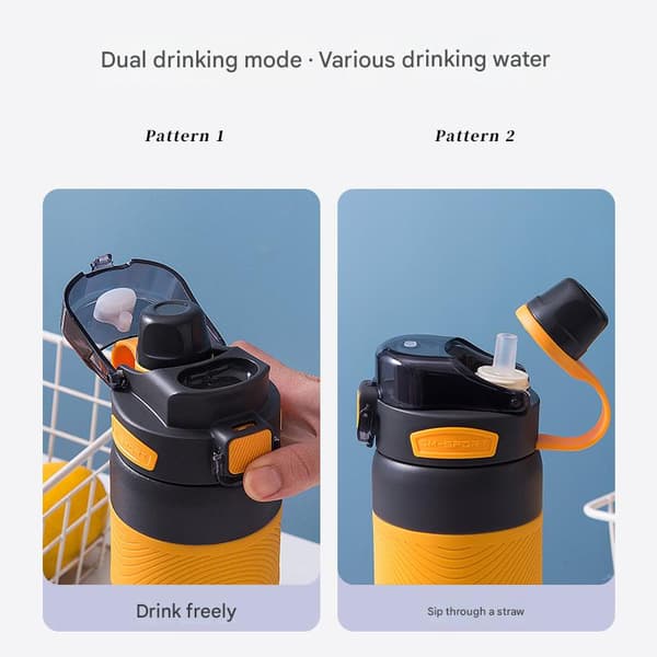 2-i-1 Termokande, Rustfrit Stål Interiør, 800ml, Sugerørsstil, Sort