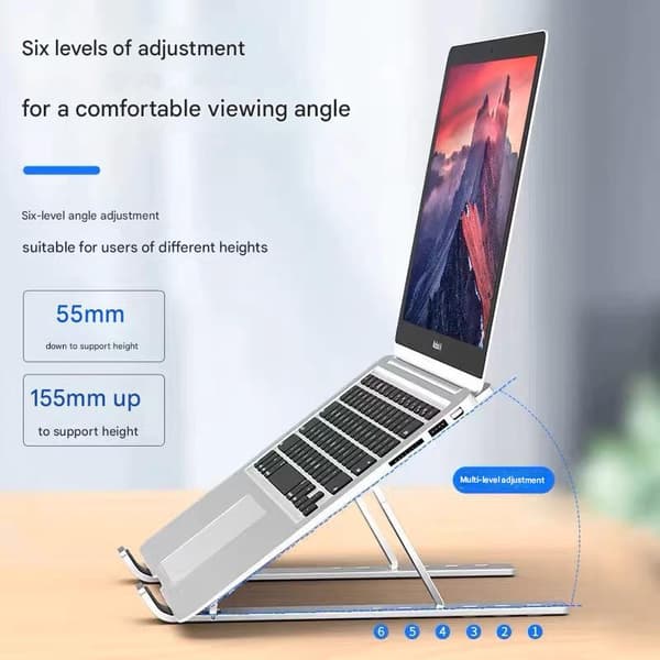 Laptopstativ, høydejusterbart, sammenleggbart, aluminium, avtakbart silver