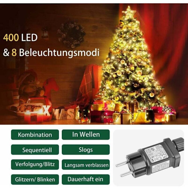 2M 400LED juletrelys 8 moduser timer vanntett varmhvit