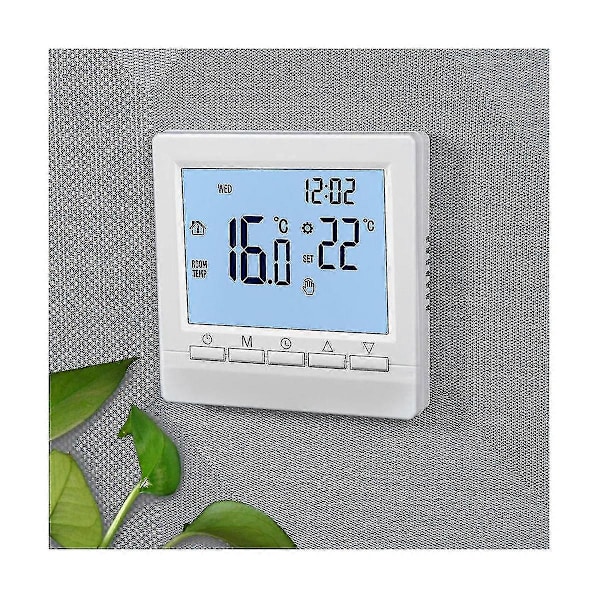 Termostat med baggrundsbelyst LCD-skærm Vægre gulvvarme temperaturregulator - hvidt lys