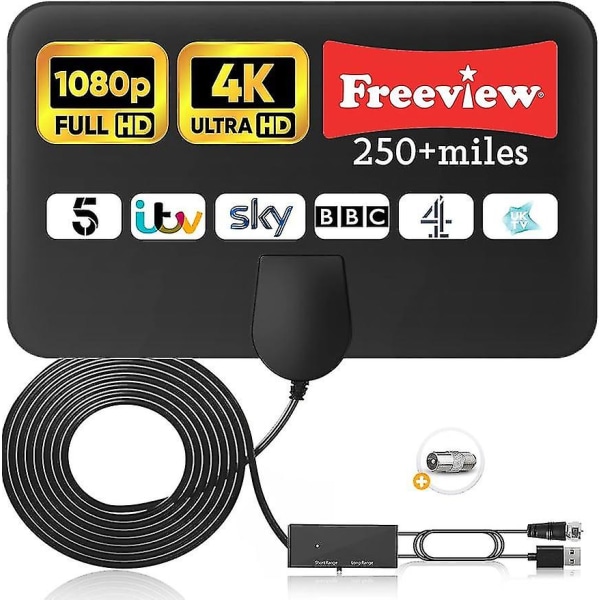 Tv Aerial - Digital Tv Aerial Indoor 250+ Miles Long Range  Amplified Hd Tv Antenna For Freeview Tv  Support 4k 1080p Hdtv With Booster & 164 Ft Coax