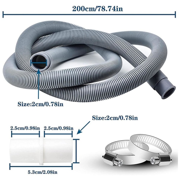 Afløbsslangeforlænger til vaskemaskiner, 2 m afløbsslange universel vaskemaskineslange, afløbsslange opvaskemaskineforlænger