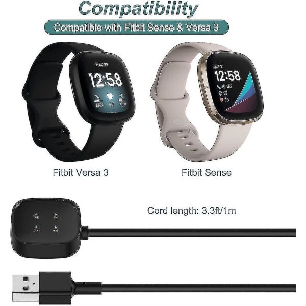 Lader for Fitbit Sense & Versa 3 - Erstatningsmagnetisk dockstativ Ladekabel for Fitbit Versa 3 / Sense Smartwatch