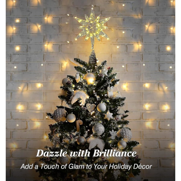 60 st ledlampor metallstjärna topp julgran 3d stjärnform träd topp julgran dekoration guld