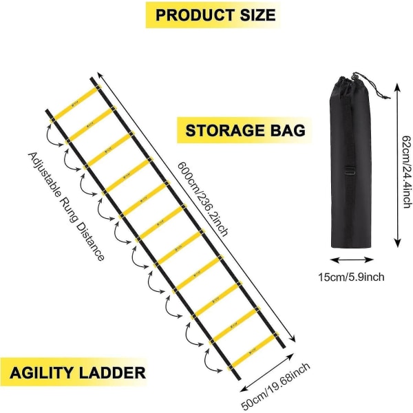 6M 20ft treningsstige Agility Speed ​​Training Ladder 12 trinn Fitness Fot Speed ​​Treningsstige Utendørs treningsutstyr for hjemmetreningsbruk-yu