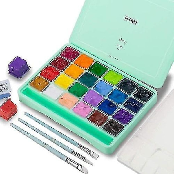 Himi Gouache malingssæt, 24 farver X 30 ml med pensler og palet. Unikt Jelly Design, giftfri. Til akvarelpapirlærred, perfekte begyndere, St