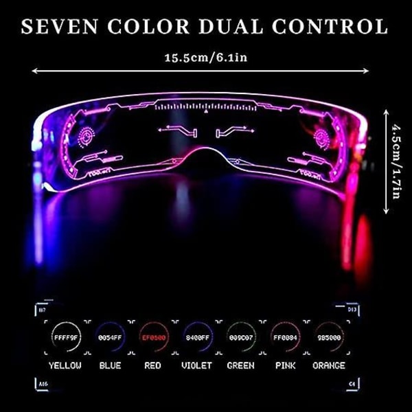 Cyberpunk-briller, led-briller, futuristiske elektroniske lys-op-briller, farverige lys-op-briller, farveændringer, sammenkomster, bar, fest