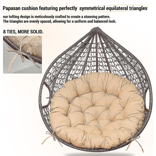 Papasan stol pute, Tufted tykk Papasan pute, Dobbel Papasan pute med 8 sklisikre bånd (1 sett) (khaki)