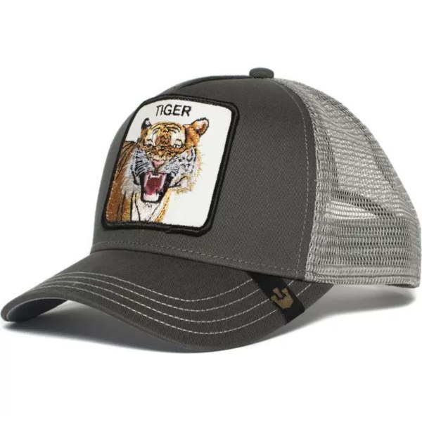 Broderet Mesh Hat med Dyreprint - Snapback - Tiger Grå