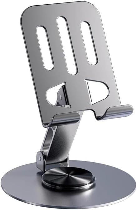 Bord- og kontortelefonstativ; 360° justerbart, flervinklet, sklisikkert metallstativ; solid og sammenleggbar telefonholder.