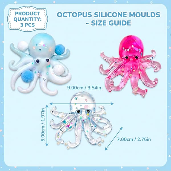 3 stk. blekksprut-squishy, søte squishies, assorterte farger
