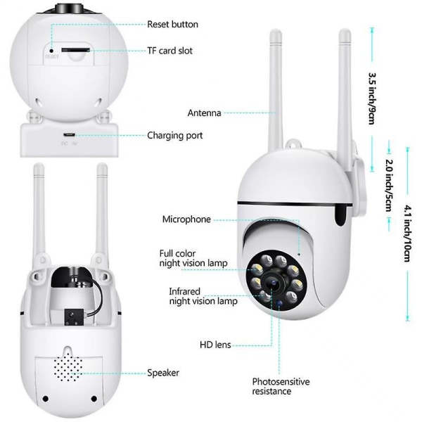 Wifi Ip sikkerhetskamera Ptz Outdoor Hd Full Color 360 Surveillance Wireless Ap Hotspot Menneskesporing Innendørs videomonitor