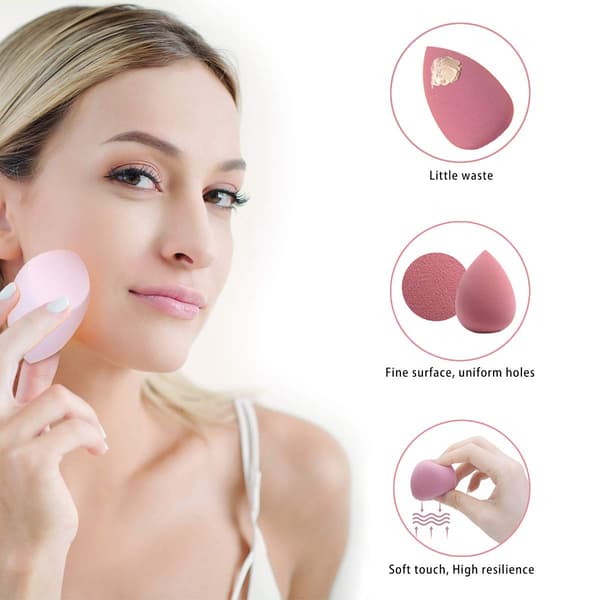 4 makeupsvampe til blending, perfekte til creme, pudder og flydende (lyserød)