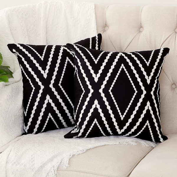 Wabjtam 2-osainen mustavalkoinen Boho tyynyliina 45*45 cm atsteekkien geometrinen polyesterisekoitus Neliönmuotoinen koristetyynytyynyliina sohvasängyn verhoiluun