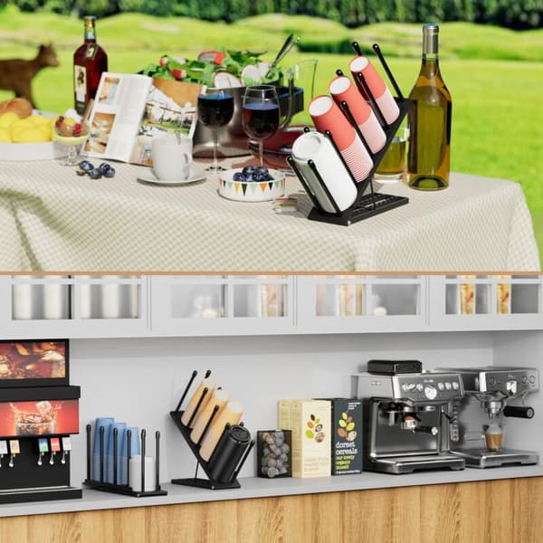 4-gitter sort kopdispenser med kurv til kaffebar