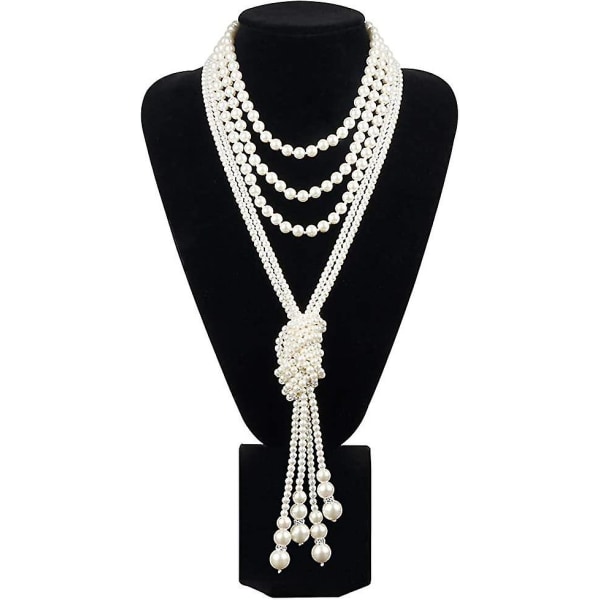 1920-talet Faux Pearls Necklace Vintage Costume Long Flapper Pearls Accessoarer Vit
