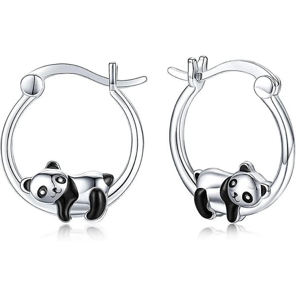 Hypoallergene Panda Ringe Dame Øreringe 925 Sterling Sølv Dyr Huggie Hoop Øreringe Følsomme ører Smykkegaver