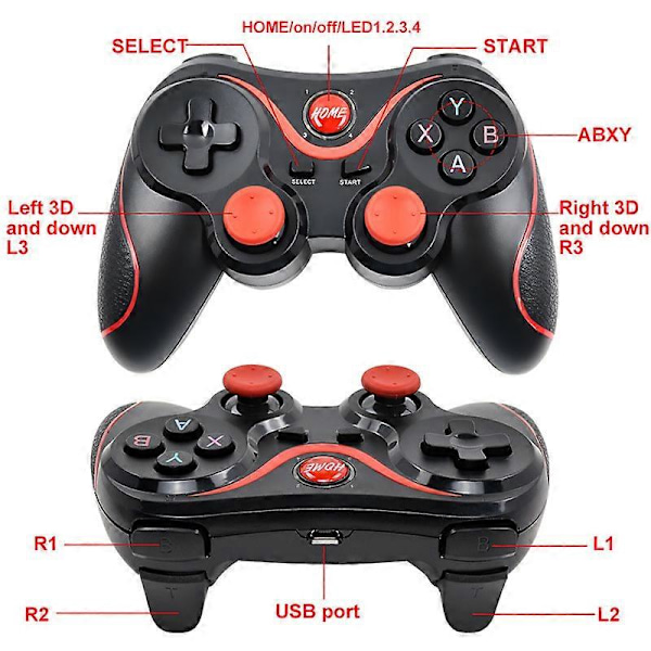 T3 X3 Trådløs Joystick Gamepad PC Spil Controller Support Bluetooth BT3.0 Joystick Til Mobiltelefon Tablet TV Box Holder (Sort med Stativ)