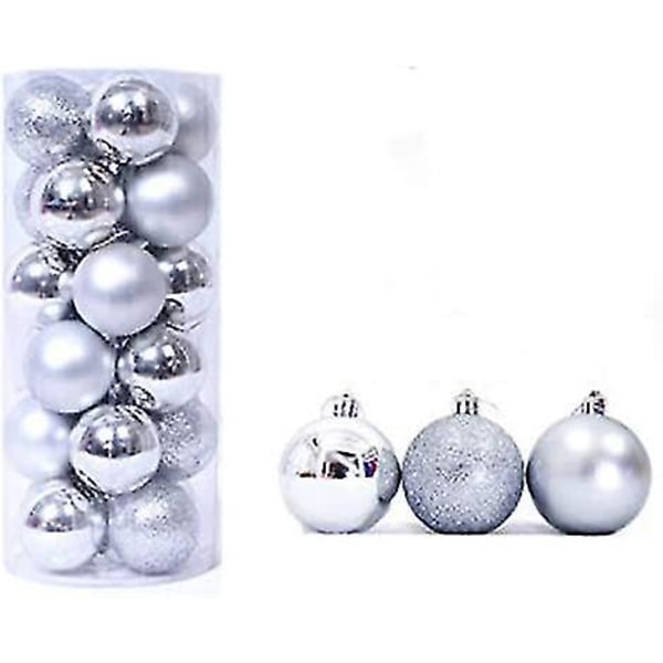 Christmas Ball Pendant, Decorative Shatterproof Christmas Tree Pendants Hanging 40mm Christmas Baubles Balls Ornaments Set, 24 Pack (silver)