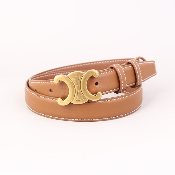 Arc de Triomphe Damebelte, Denimbelte, Dobbel Lær, Tynt Midjebelte, Perfekt for Dress (2,4 cm Bredde) Brun 39,4\" / 100 cm