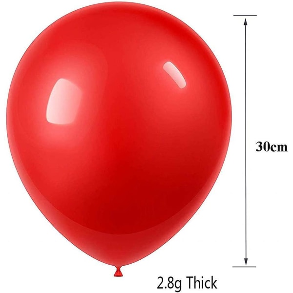 100 puhallettava punainen ilmapallo, 30 cm punainen ilmapallo Lateksi hyvää syntymäpäivää hääpäiväjuhlakoristeisiin