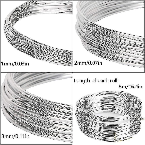 3 st silver aluminiumtråd hantverkstråd 1mm 2mm 3mm aluminiumtrådrullar