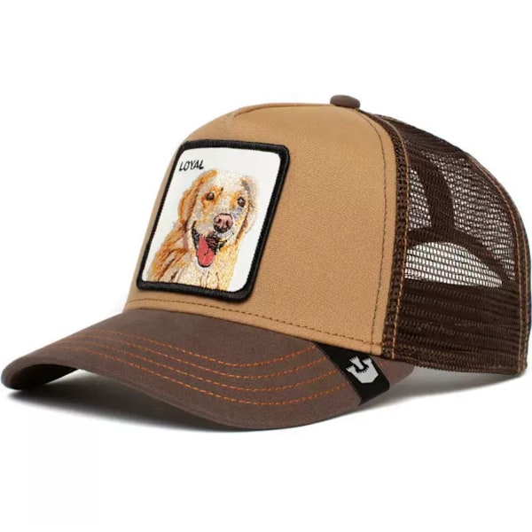 Broderet Mesh Hat med Dyreprint - Snapback - Khaki Golden Retriever