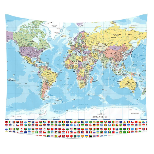 Ghyt World Map Tapestry Seinäteline Lapsille Opiskelijoille, Maailmankartta Maiden ja Suurkaupunkien Tapetti 150*130cm