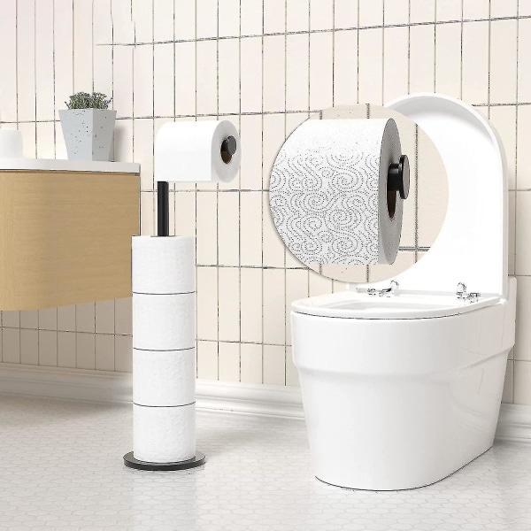 Toiletrulleholder, fritstående, rustfrit stål papir til 5 papir, toiletpapirstativ sort