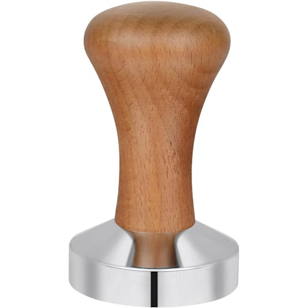 Kaffetamper, 51 mm træhåndtagstamper, kaffestempel i rustfrit stål, espressotamper, robust og holdbar, barista-stil - mørkebrun