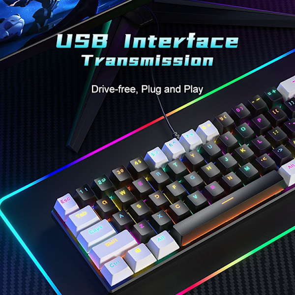 Membran Gaming Tangentbord 61 Tangenter RGB Bakgrundsbelysning Ergonomisk USB-gränssnitt Dator Tangentbord för Windows System Kontor Hem Vit Svart