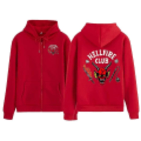 Stranger Things 4 Hellfire Club Hættetrøje Cosplay Halloween Kostume Hættetrøje Jakke Rød 2XL