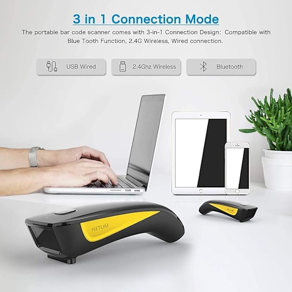 C750 Bluetooth 2D Streckkodsläsare, Handhållen QR Trådlös Streckkodsläsare för Surfplatta iPhone iPad Android iOS PC POS