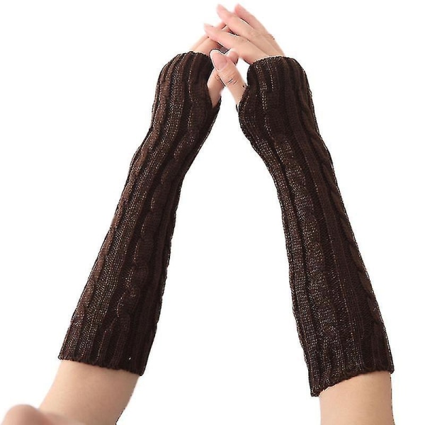 Vinter Fingerless Långa Handskar Half Finger Knit Arm Warmer Sleeve Solid